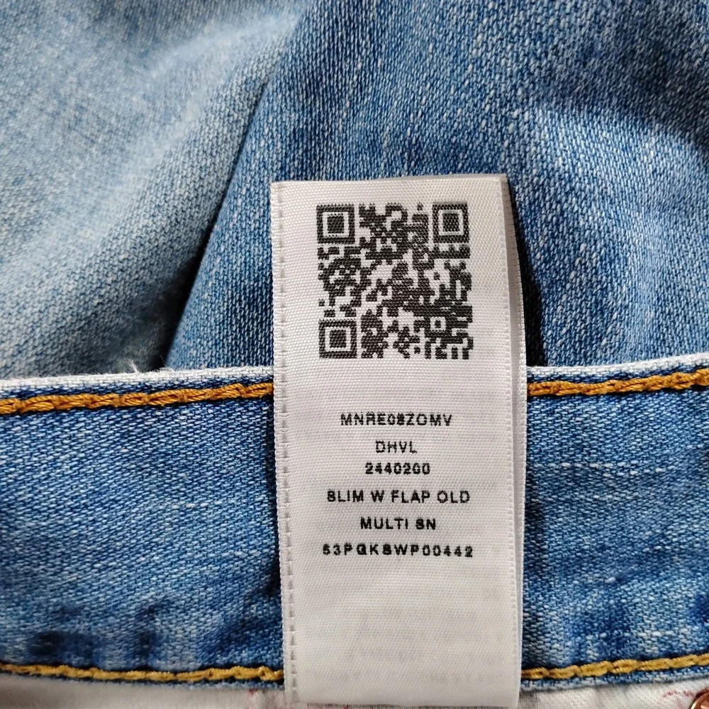 True‎ Religion Slim W Flap Old Multi SN Jeans Mens 36x33 Light Wash Distressed